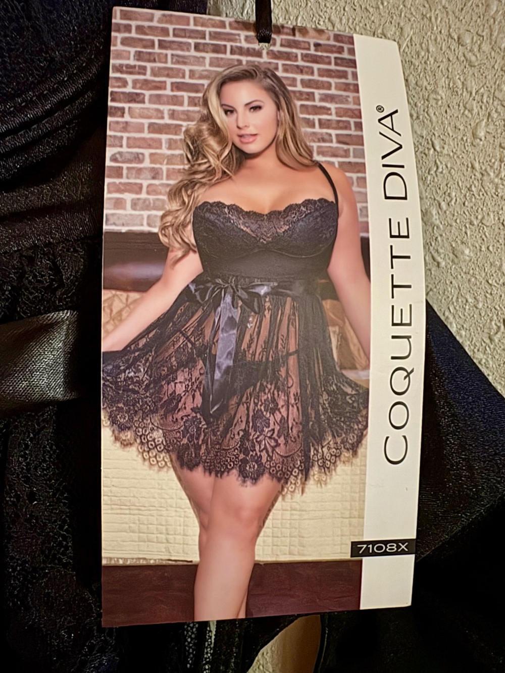 Coquette Diva Black Lace Chemise Babydoll Negligee 1X-2X w/ Thong